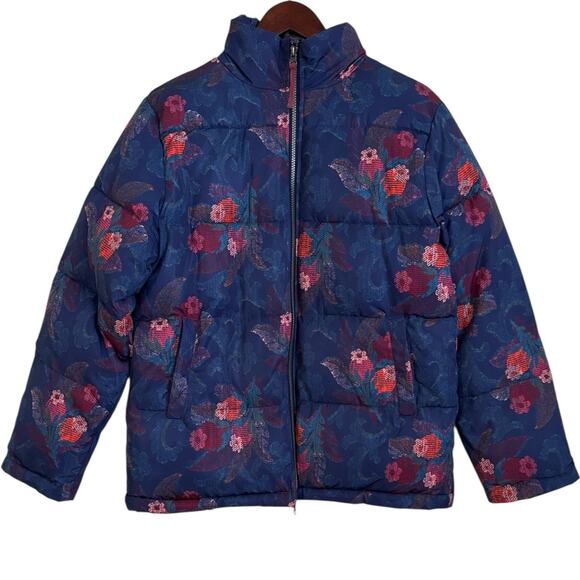Sundance Kimmy Puffer Jacket Navy Floral Winter Long Sleeve Full Zipn Size Small - Picture 1 of 8